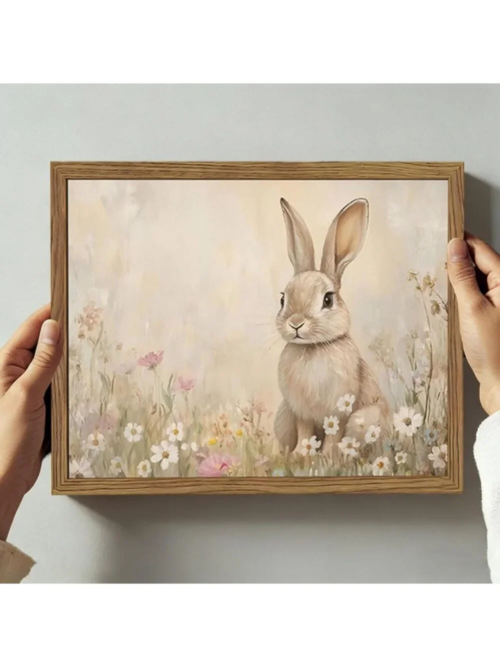 Spring Rabbit Wall Art - Vintage Floral Canvas Decor for Kids & Living Room